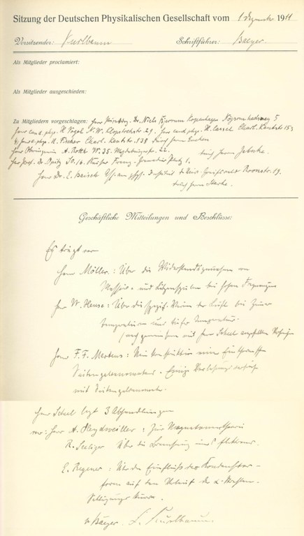 Auszug aus dem Protokollbuch der DPG