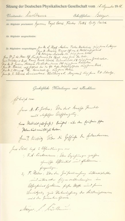 Auszug aus dem Protokollbuch der DPG