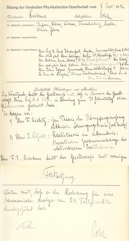 Auszug aus dem Protokollbuch der DPG