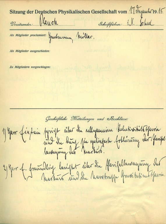 Auszug aus dem Protokollbuch der DPG