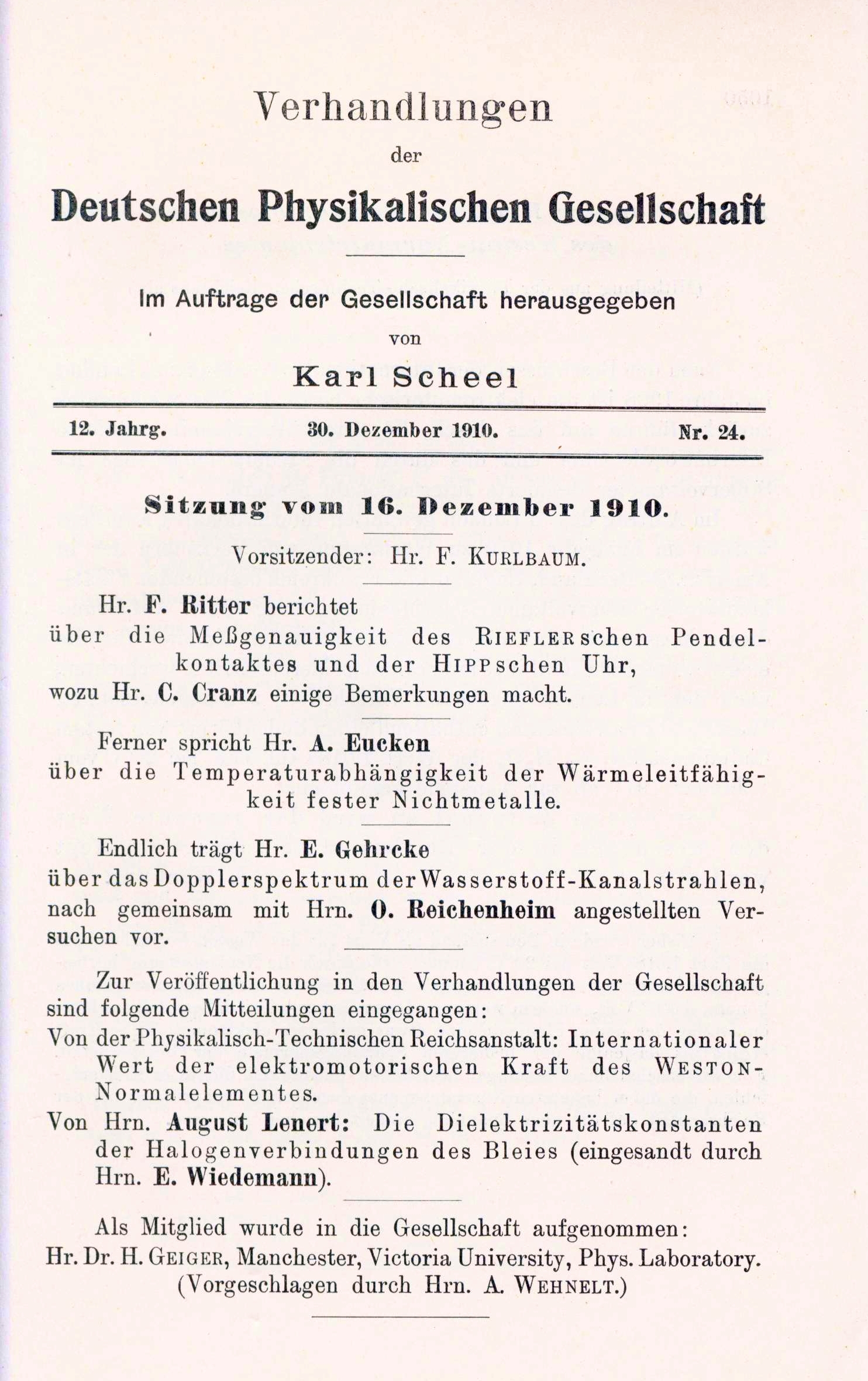 Auszug aus den Verhandlungen der DPG