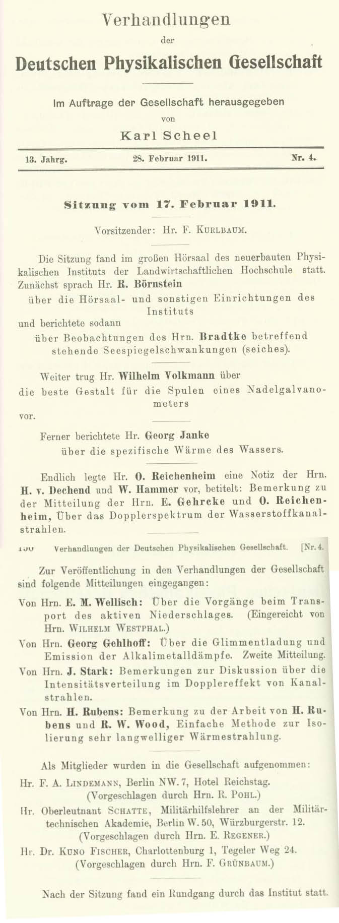 Auszug aus den Verhandlungen der DPG