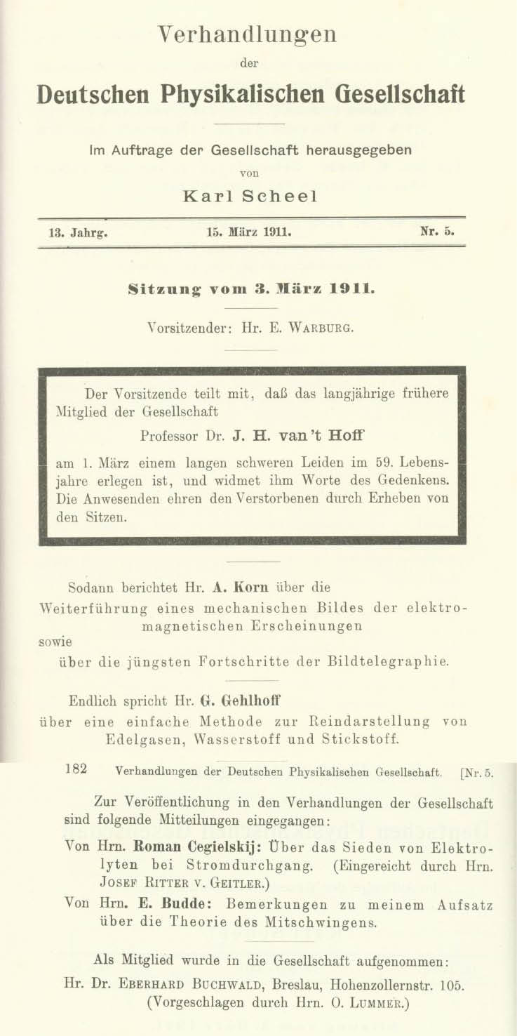 Auszug aus den Verhandlungen der DPG