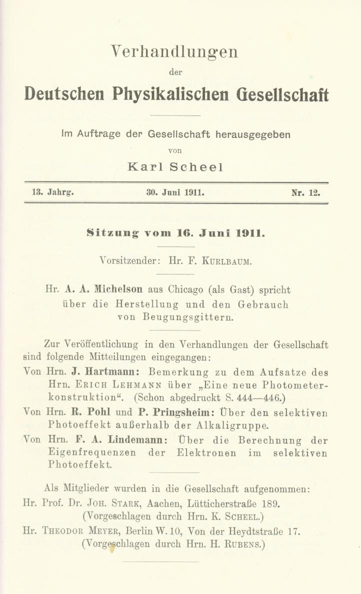 Auszug aus den Verhandlungen der DPG