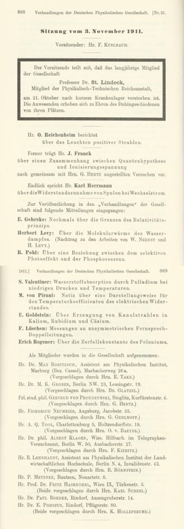 Auszug aus den Verhandlungen der DPG