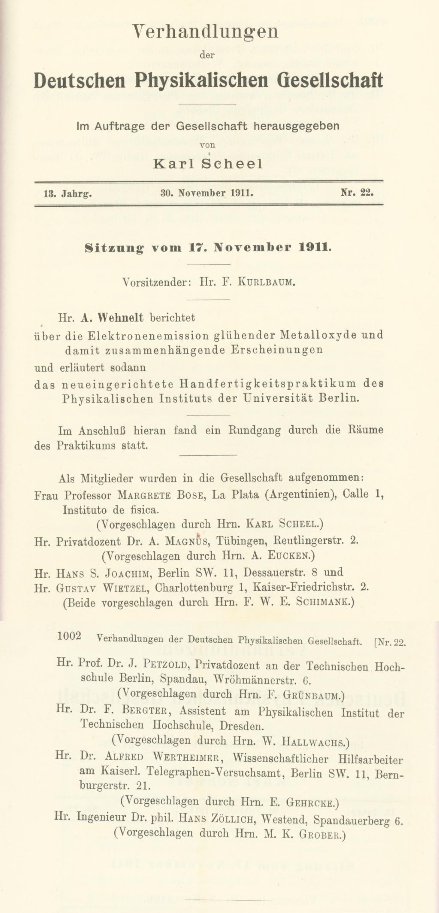 Auszug aus den Verhandlungen der DPG