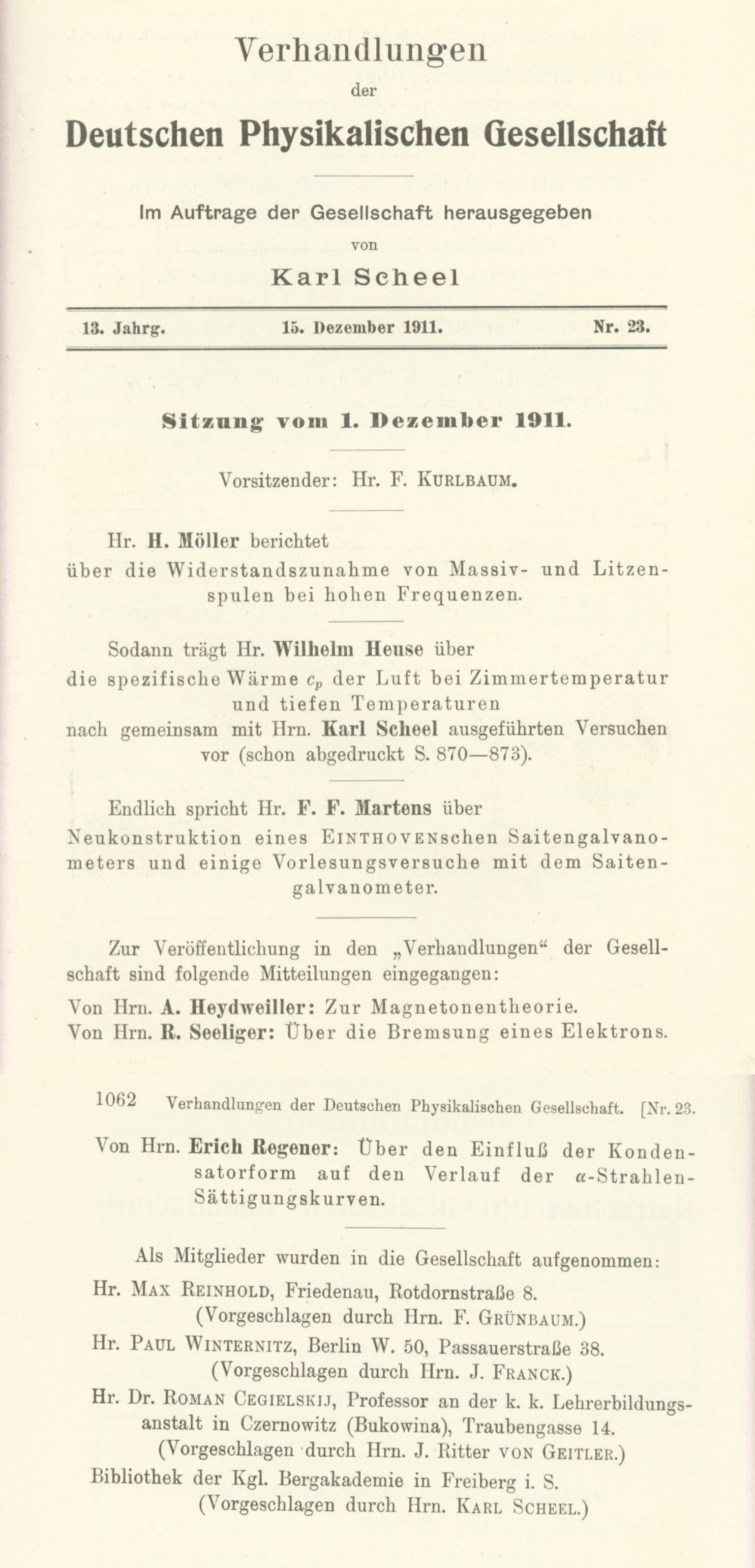 Auszug aus den Verhandlungen der DPG