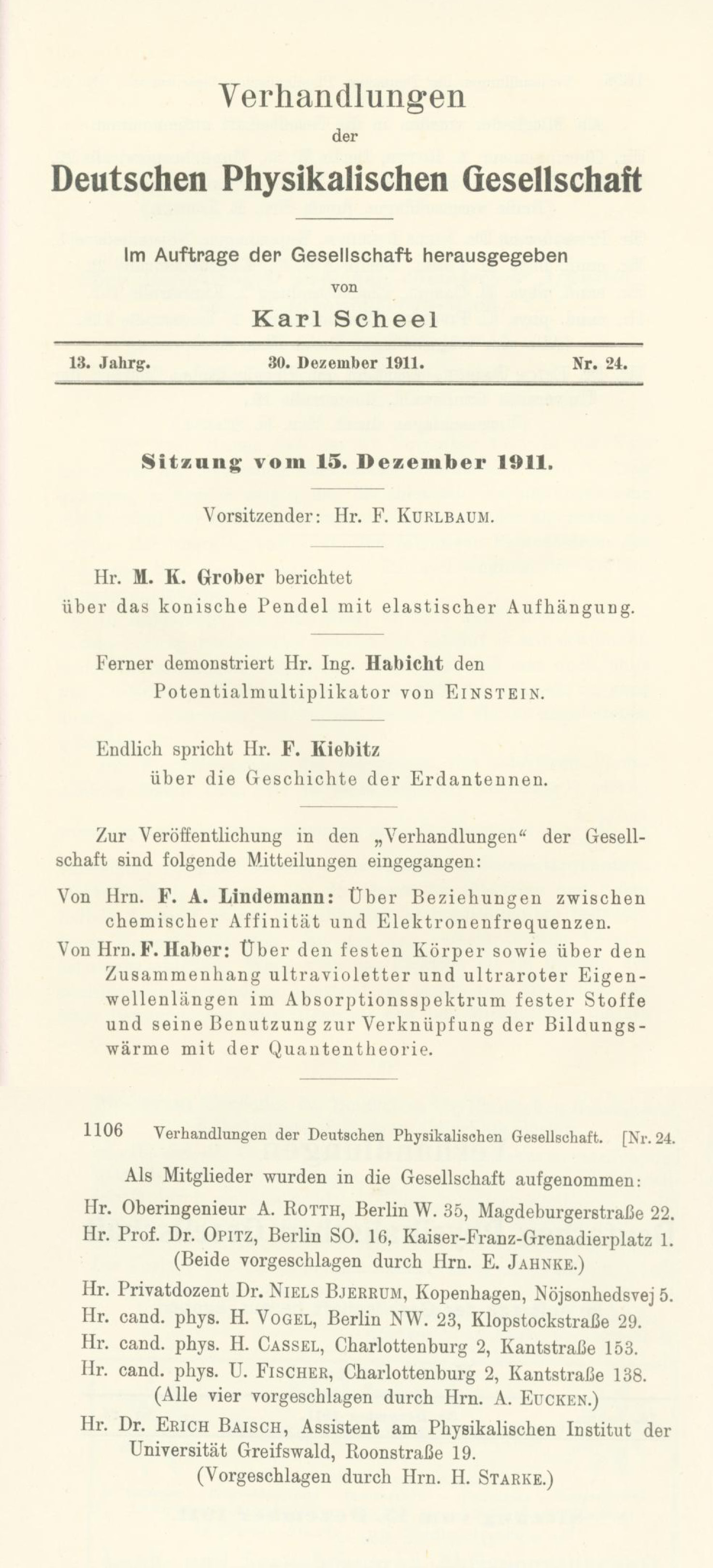 Auszug aus den Verhandlungen der DPG