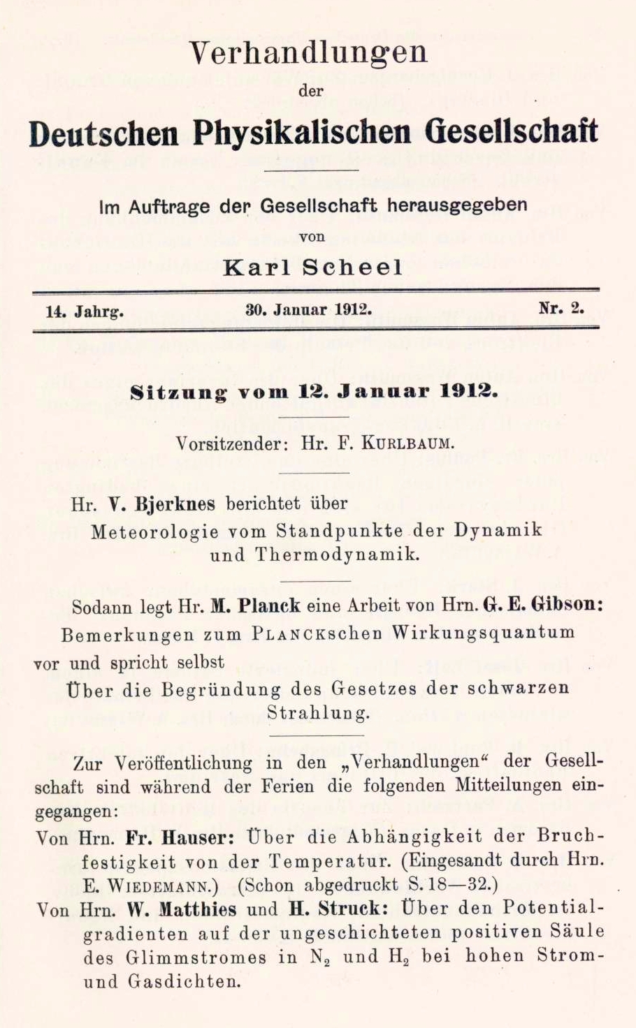 Auszug aus den Verhandlungen der DPG