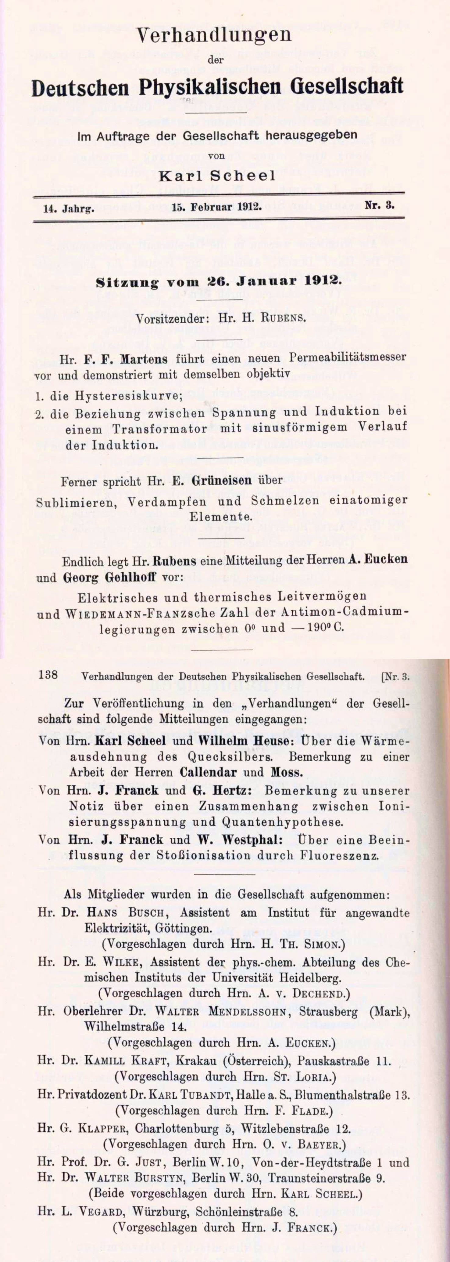 Auszug aus den Verhandlungen der DPG