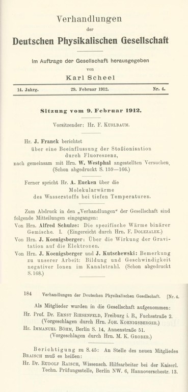 Auszug aus den Verhandlungen der DPG