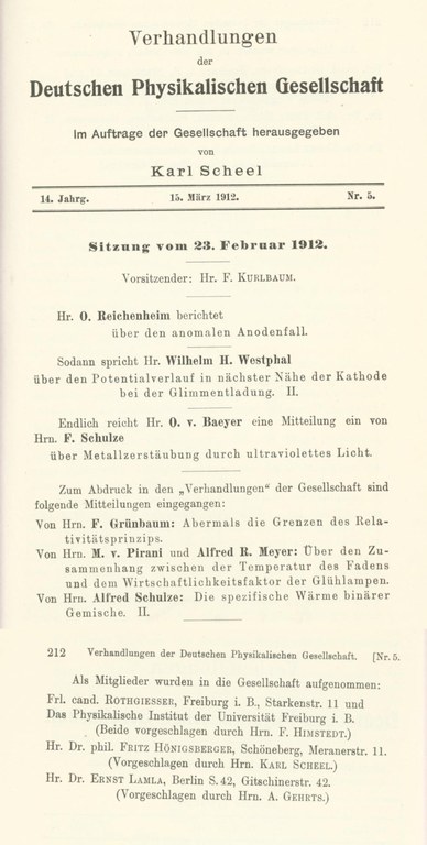 Auszug aus den Verhandlungen der DPG