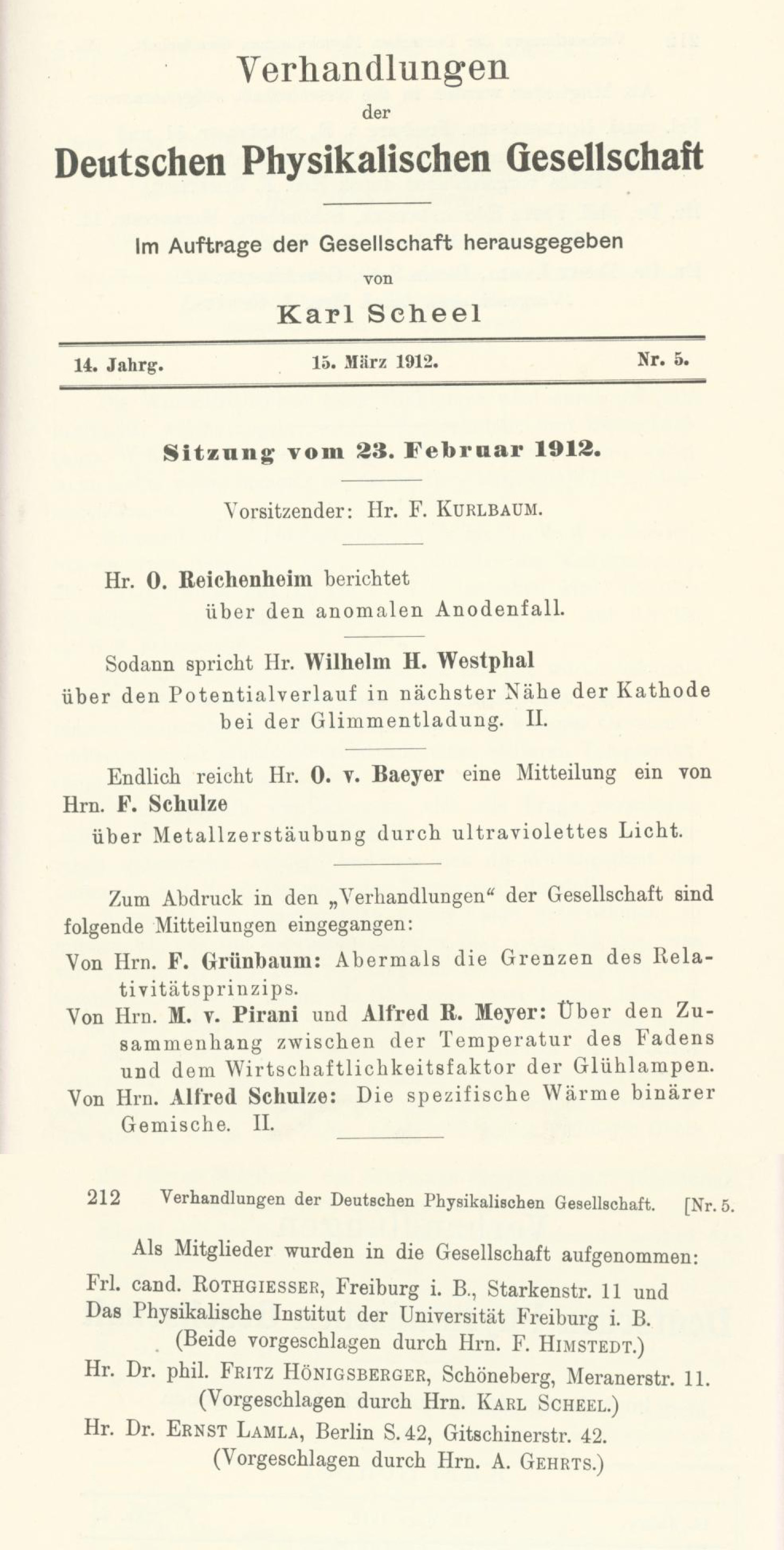 Auszug aus den Verhandlungen der DPG