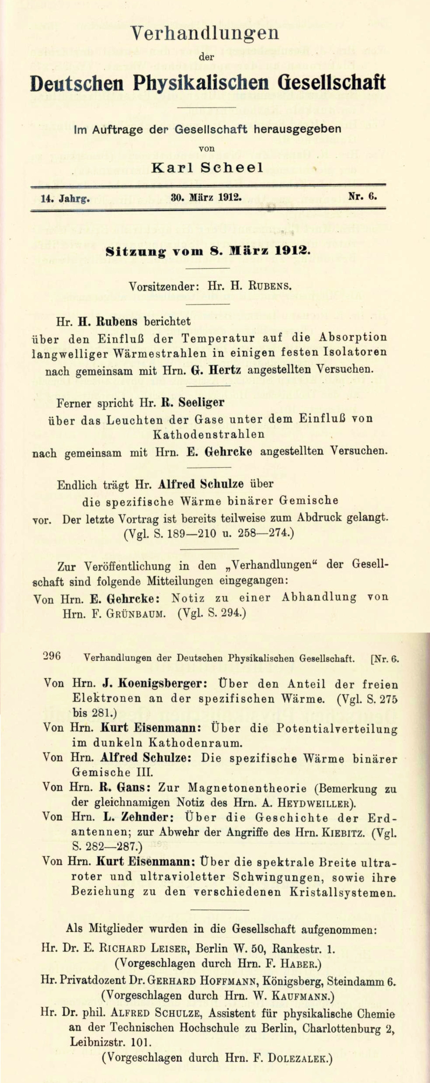 Auszug aus den Verhandlungen der DPG