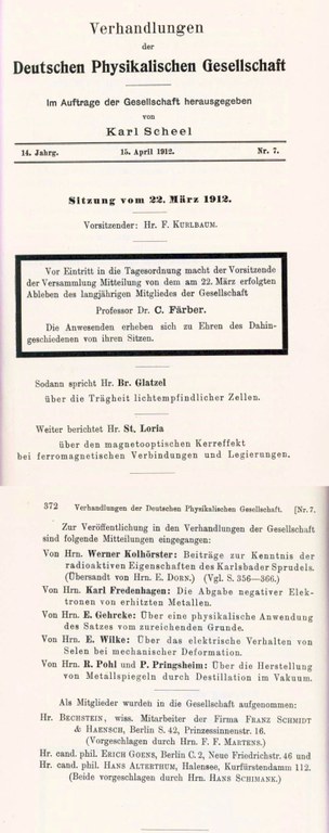 Auszug aus den Verhandlungen der DPG