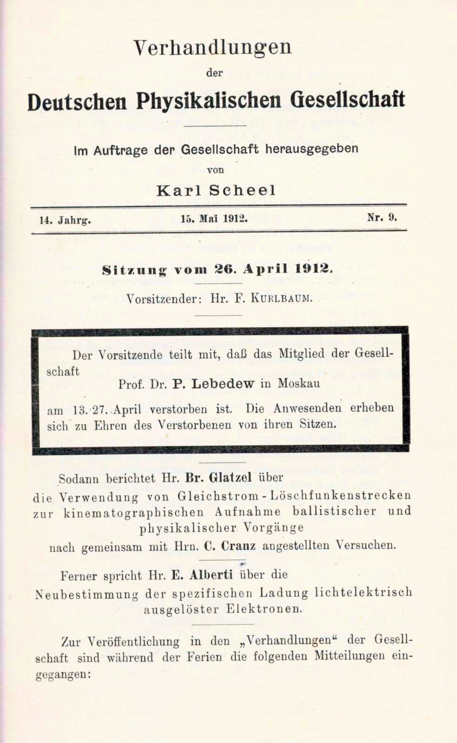 Auszug aus den Verhandlungen der DPG