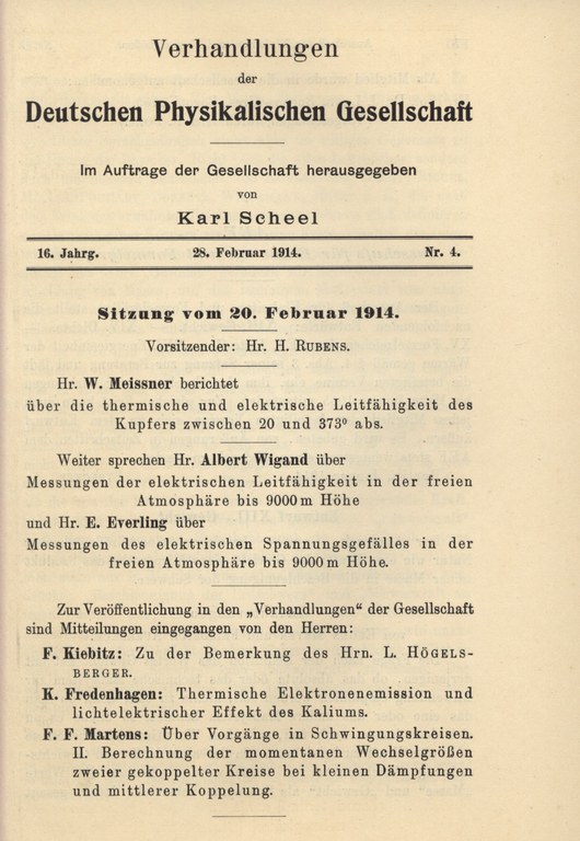 Auszug aus den Verhandlungen der DPG