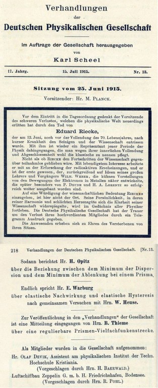 Auszug aus den Verhandlungen der DPG