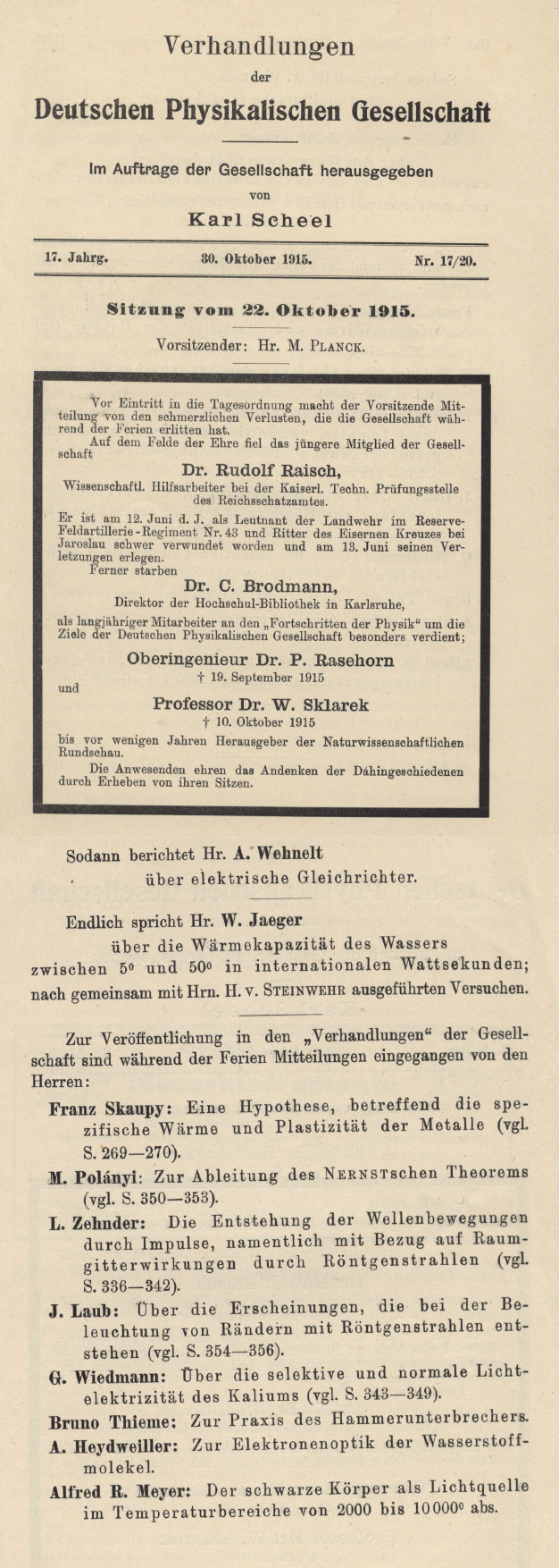 Auszug aus den Verhandlungen der DPG