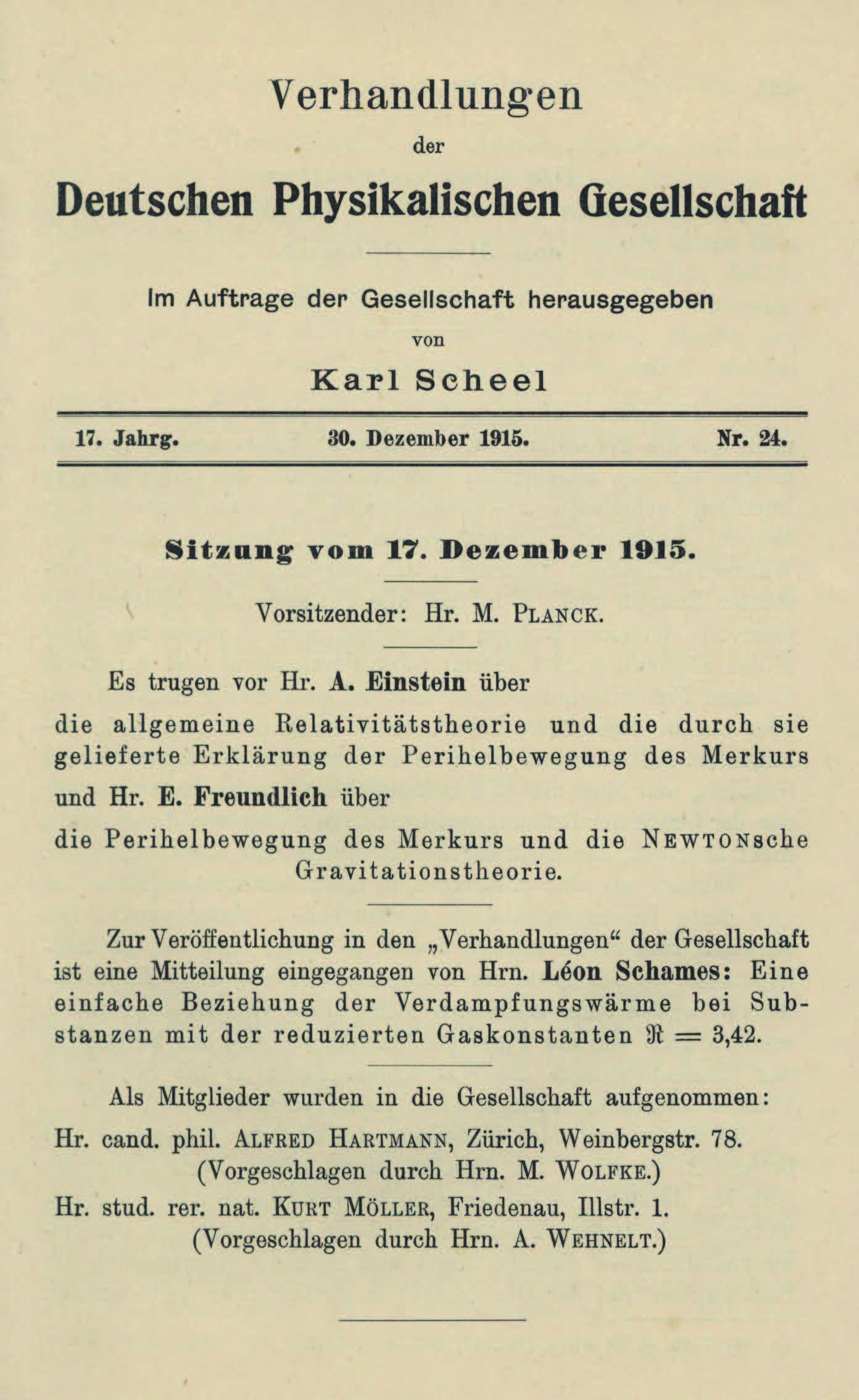 Auszug aus den Verhandlungen der DPG